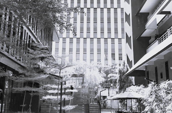 View of a plaza with buildings surronding it